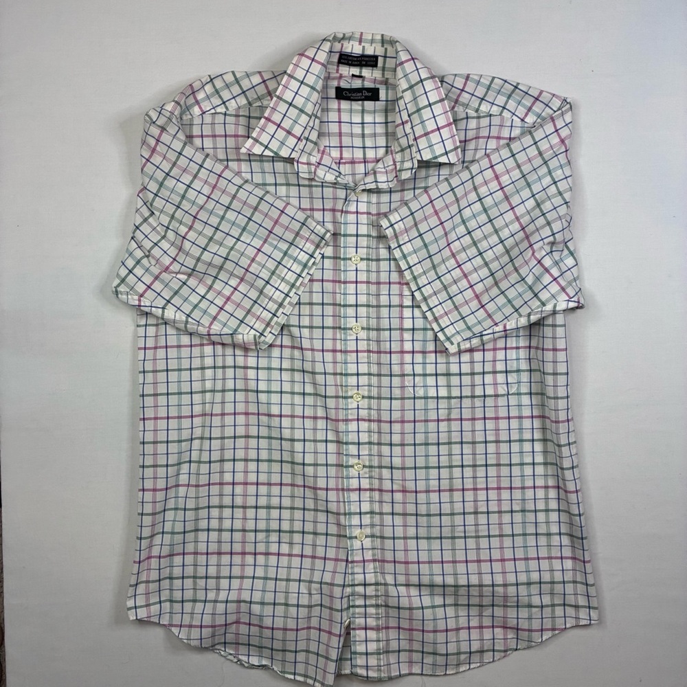 Vintage Christian Dior Monsieur Plaid Button Up Shirt Mens L 55/45 Cotton Korea